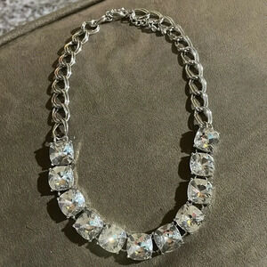 Glass rhinestone square cut necklace
